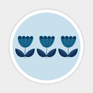 Retro Midcentury Modern Flowers Blue Magnet
